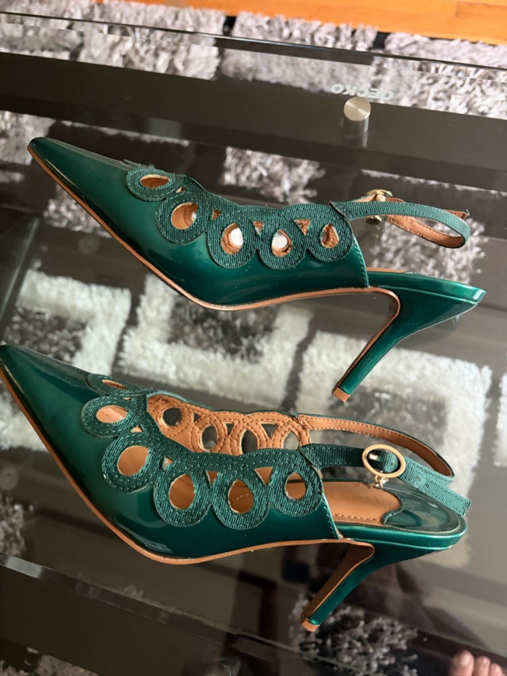 J.Renee Emerald Green Cutout Patent Slingback Heels